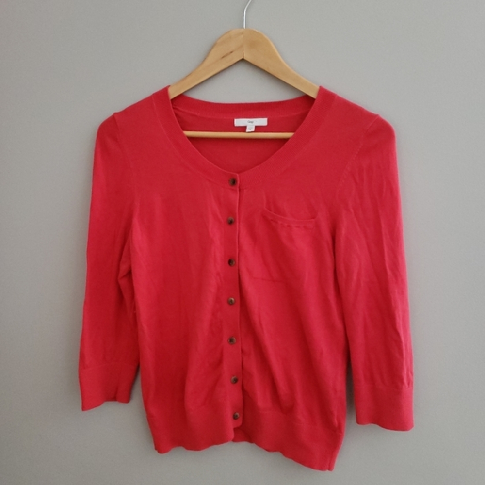 GAP Orange-red 3/4 vneck‎ cardigan med